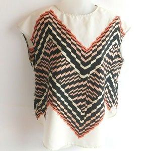 Topshop Geometric Sleeveless Size 4 Top Black Pink Button Back